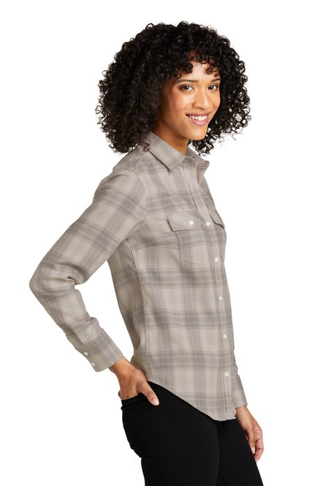 LW672 Port Authority Ladies Long Sleeve Ombre Plaid Shirt Frost Grey