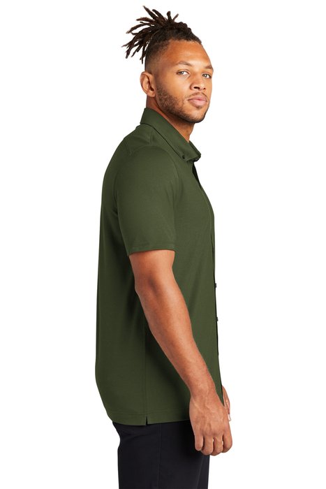 MM1006 MERCER+METTLE Stretch Pique Full-Button Polo Townsend Green