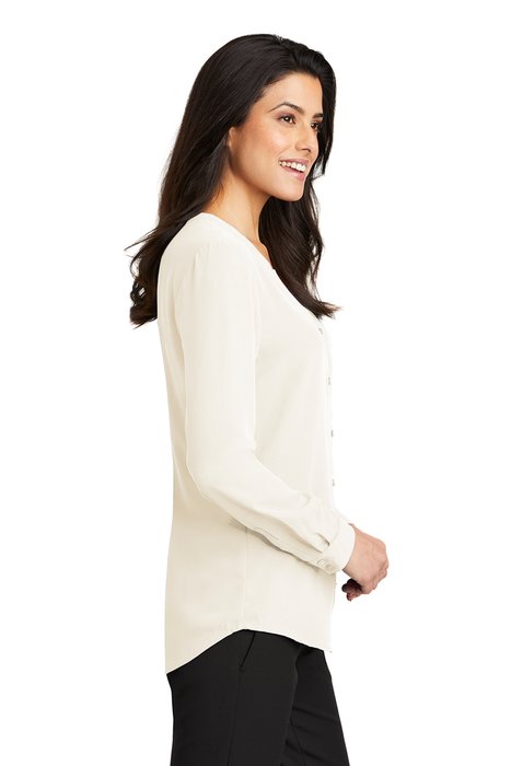 LW700 Port Authority Ladies Long Sleeve Button-Front Blouse Ivory Chiffon