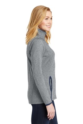LST853 Sport-Tek Ladies Sport-Wick Stretch Contrast Full-Zip Jacket Charcoal Grey Heather/ True Navy
