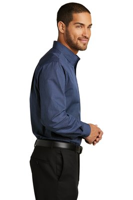 W643 Port Authority Micro Tattersall Easy Care Shirt Navy/ Heritage Blue