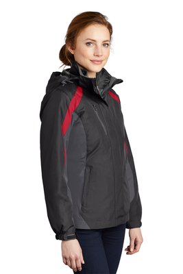 L321 Port Authority Ladies Colorblock 3-in-1 Jacket Black/ Magnet/ Signal Red
