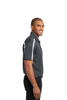 K547 Port Authority Silk Touch Performance Colorblock Stripe Polo Steel Grey/ White