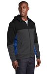 ST245 Sport-Tek Tech Fleece Colorblock Full-Zip Hooded Jacket Black/ Graphite Heather/ True Royal