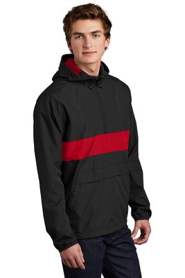 JST65 Sport-Tek Zipped Pocket Anorak Black/ True Red