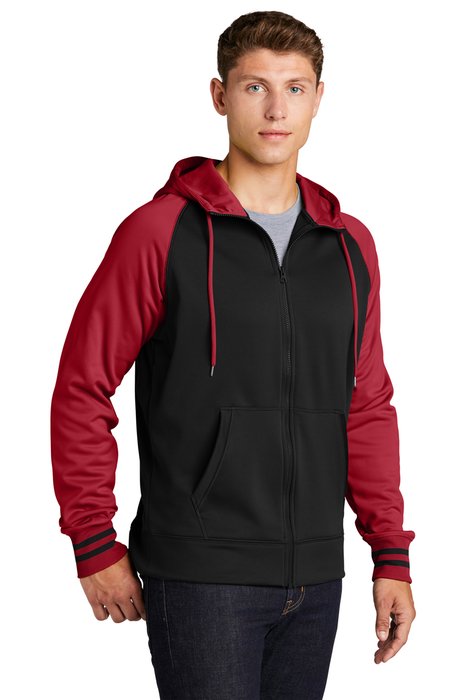 ST236 Sport-Tek Sport-Wick Varsity Fleece Full-Zip Hooded Jacket Black/ Deep Red