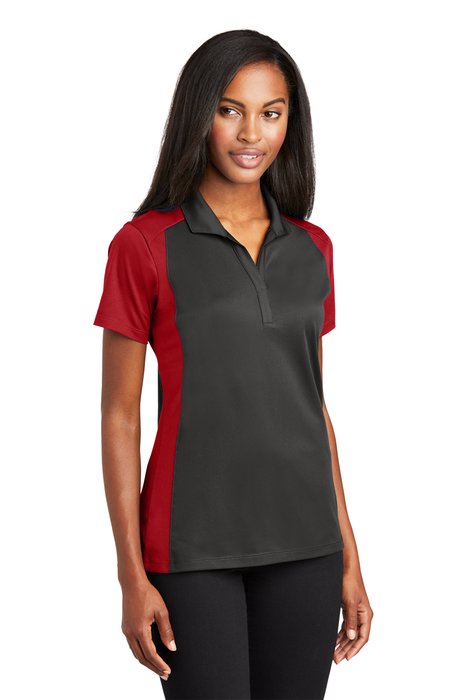 LST652 Sport-Tek 3.8-ounce Ladies Colorblock Micropique Sport-Wick Polo Iron Grey/ True Red