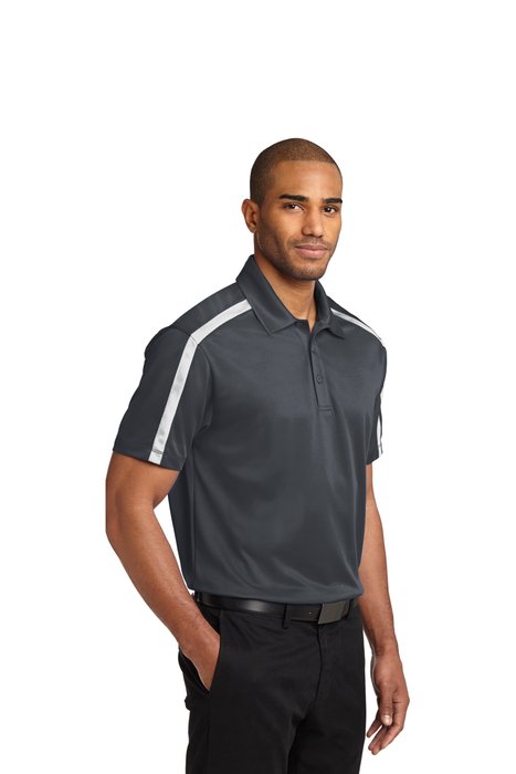 K547 Port Authority Silk Touch Performance Colorblock Stripe Polo Steel Grey/ White