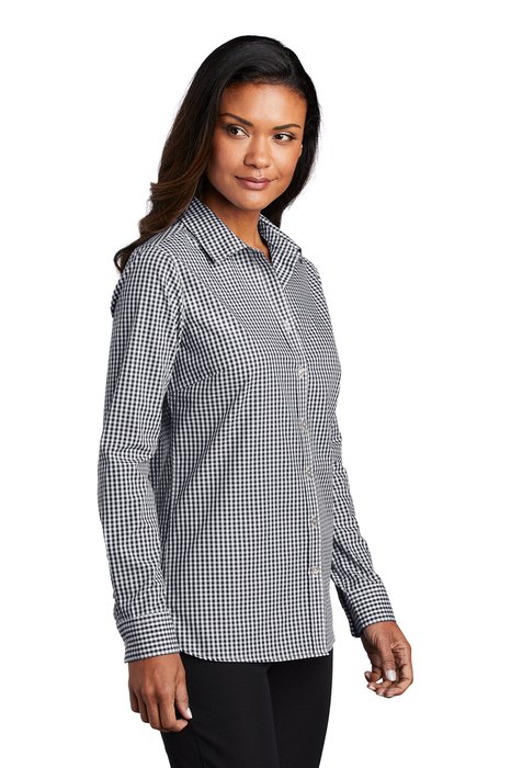 LW644 Port Authority Ladies Broadcloth Gingham Easy Care Shirt Black/ White