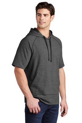 ST297 Sport-Tek PosiCharge Tri-Blend Wicking Fleece Short Sleeve Hooded Pullover Dark Grey Heather