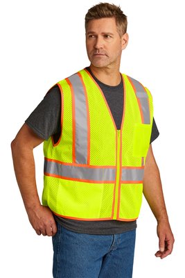 CSV103 CornerStone ANSI 107 Class 2 Mesh Zippered Two-Tone Vest Safety Yellow