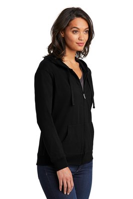 DT2100 District Women's Fitted Jersey Full-Zip Hoodie Black