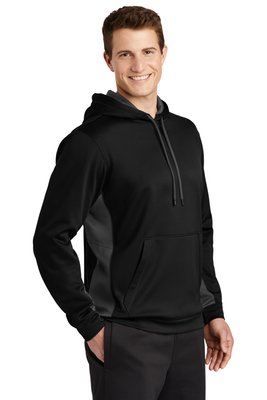 ST235 Sport-Tek Sport-Wick Fleece Colorblock Hooded Pullover Black/ Dark Smoke Grey