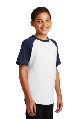 YT201 Sport-Tek 5.2-ounce 100% Cotton T-Shirt White/ Navy