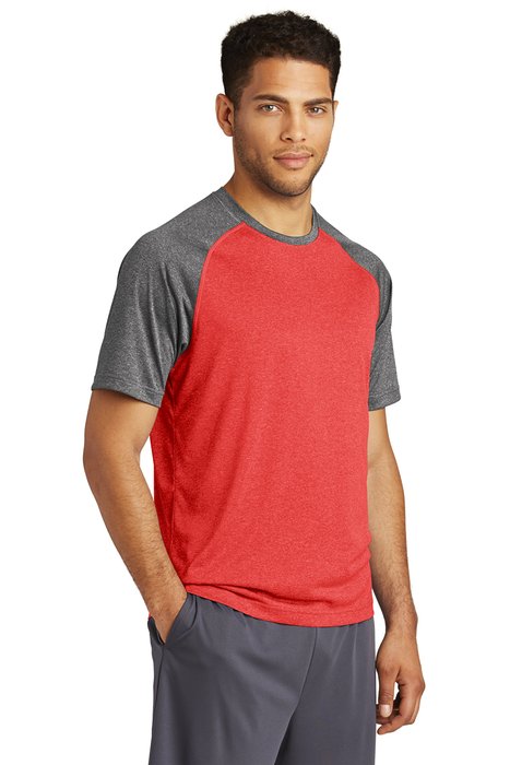 ST362 Sport-Tek 3.8-ounce 100% Polyester T-Shirt Scarlet Heather/ Graphite Heather