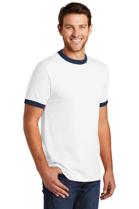 PC54R Port & Company 5.4-ounce 100% Cotton T-Shirt White/ Navy