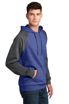 DT196 District Young Mens Lightweight Fleece Raglan Hoodie Heathered Deep Royal/ Heathered Charcoal