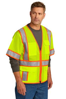 CSV106 CornerStone ANSI 107 Class 3 Surveyor Mesh Zippered Two-Tone Short Sleeve Vest Safety Yellow