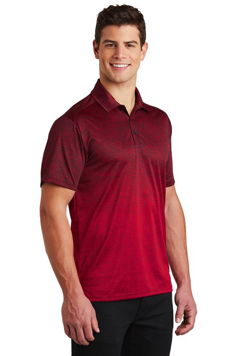 ST671 Sport-Tek 4.9-ounce Ombre Heather Polo Deep Red/ Black