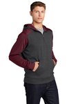 ST249 Sport-Tek Tech Fleece Colorblock 1/4-Zip Hooded Sweatshirt Graphite Heather/ Maroon