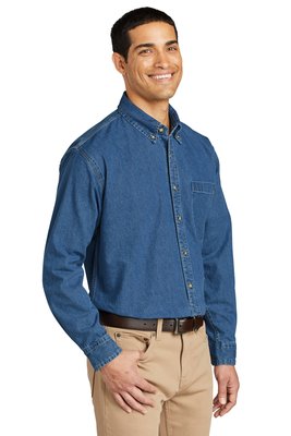 S100 Port Authority Heavyweight Denim Shirt Dark Blue Stonewashed