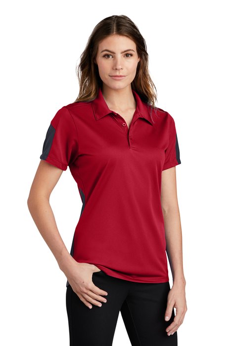 LST695 Sport-Tek 4-ounce Ladies PosiCharge Active Textured Colorblock Polo True Red/ Grey