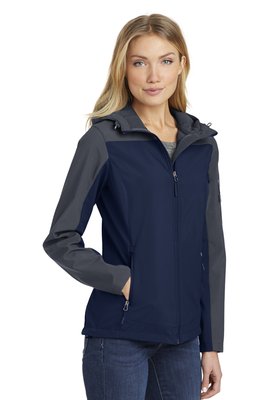 L335 Port Authority Ladies Hooded Core Soft Shell Jacket Dress Blue Navy/ Battleship Grey