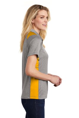 LST665 Sport-Tek 3.8-ounce Ladies Heather Colorblock Contender Polo Vintage Heather/ Gold