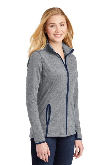 LST853 Sport-Tek Ladies Sport-Wick Stretch Contrast Full-Zip Jacket Charcoal Grey Heather/ True Navy