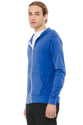 BC3939 BELLA+CANVAS Unisex Triblend Full-Zip Lightweight Hoodie True Royal Triblend