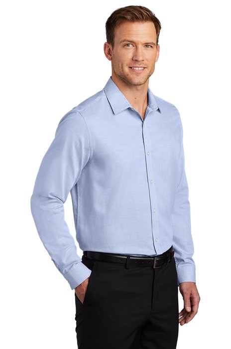 W645 Port Authority Pincheck Easy Care Shirt Blue Horizon/ White