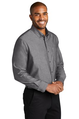 W382 Port Authority Long Sleeve Chambray Easy Care Shirt Deep Black