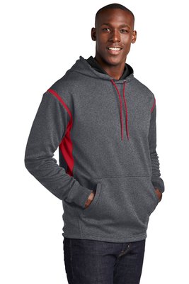 F246 Sport-Tek Tech Fleece Colorblock Hooded Sweatshirt Graphite Heather/ True Red