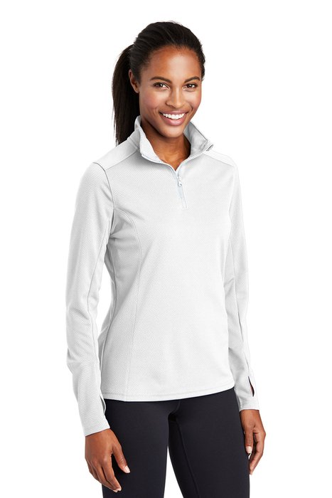 LST860 Sport-Tek Ladies Sport-Wick Textured 1/4-Zip Pullover White