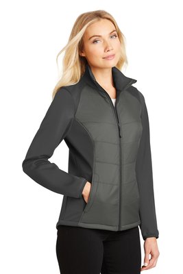 L787 Port Authority Ladies Hybrid Soft Shell Jacket Smoke Grey/ Grey Steel