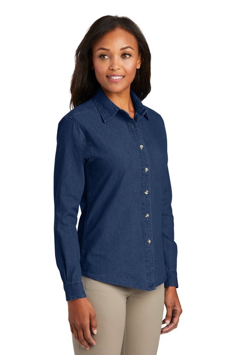 LSP10 Port & Company - Ladies Long Sleeve Value Denim Shirt Ink Blue