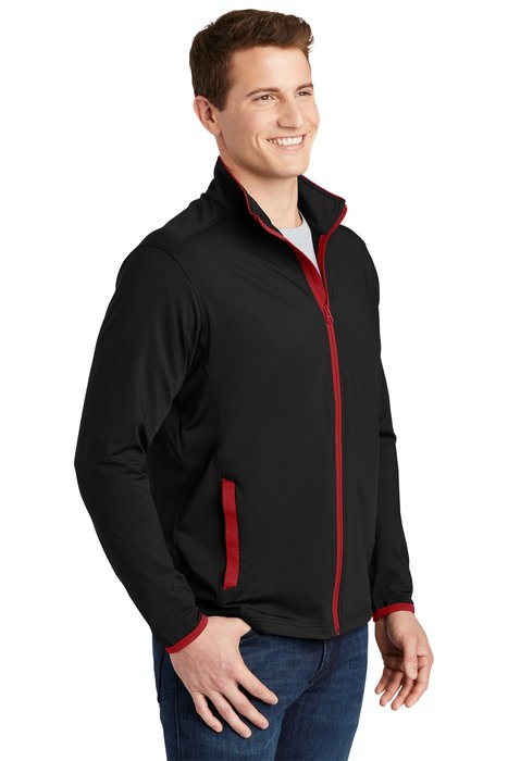 ST853 Sport-Tek Sport-Wick Stretch Contrast Full-Zip Jacket Black/ True Red