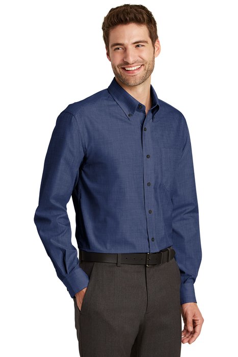 TLS640 Port Authority Tall Crosshatch Easy Care Shirt Deep Blue