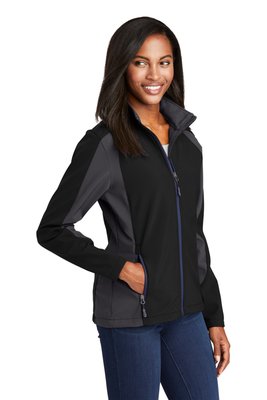 LST970 Sport-Tek Ladies Colorblock Soft Shell Jacket Black/ Iron Grey