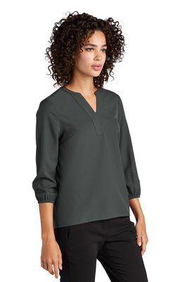 MM2011 MERCER+METTLE Women's Stretch Crepe 3/4-Sleeve Blouse Anchor Grey