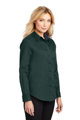 L608 Port Authority Ladies Long Sleeve Easy Care Shirt Dark Green/ Navy