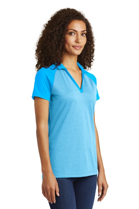 LST641 Sport-Tek 3.8-ounce Ladies PosiCharge RacerMesh Raglan Heather Block Polo Pond Blue Heather/ Pond Blue