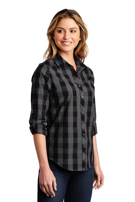 LW670 Port Authority Ladies Everyday Plaid Shirt Black