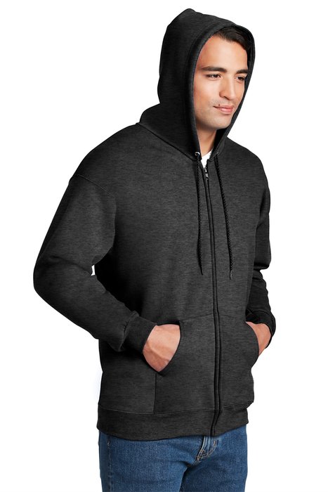 F283 Hanes Ultimate Cotton Full-Zip Hooded Sweatshirt Charcoal Heather
