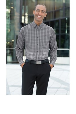 TLS642 Port Authority Tall Tattersall Easy Care Shirt Grey/ White