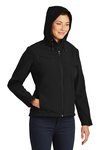 L706 Port Authority Ladies Textured Hooded Soft Shell Jacket Black/ Engine Red