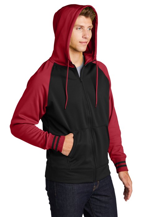 ST236 Sport-Tek Sport-Wick Varsity Fleece Full-Zip Hooded Jacket Black/ Deep Red