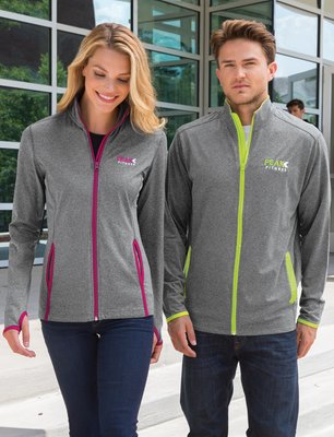 LST853 Sport-Tek Ladies Sport-Wick Stretch Contrast Full-Zip Jacket Charcoal Grey Heather/ True Navy
