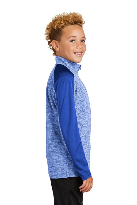 YST397 Sport-Tek Youth PosiCharge Electric Heather Colorblock 1/4-Zip Pullover True Royal Electric/ True Royal