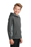 YST239 Sport-Tek Youth Sport-Wick CamoHex Fleece Colorblock Hooded Pullover Dark Smoke Grey/ White